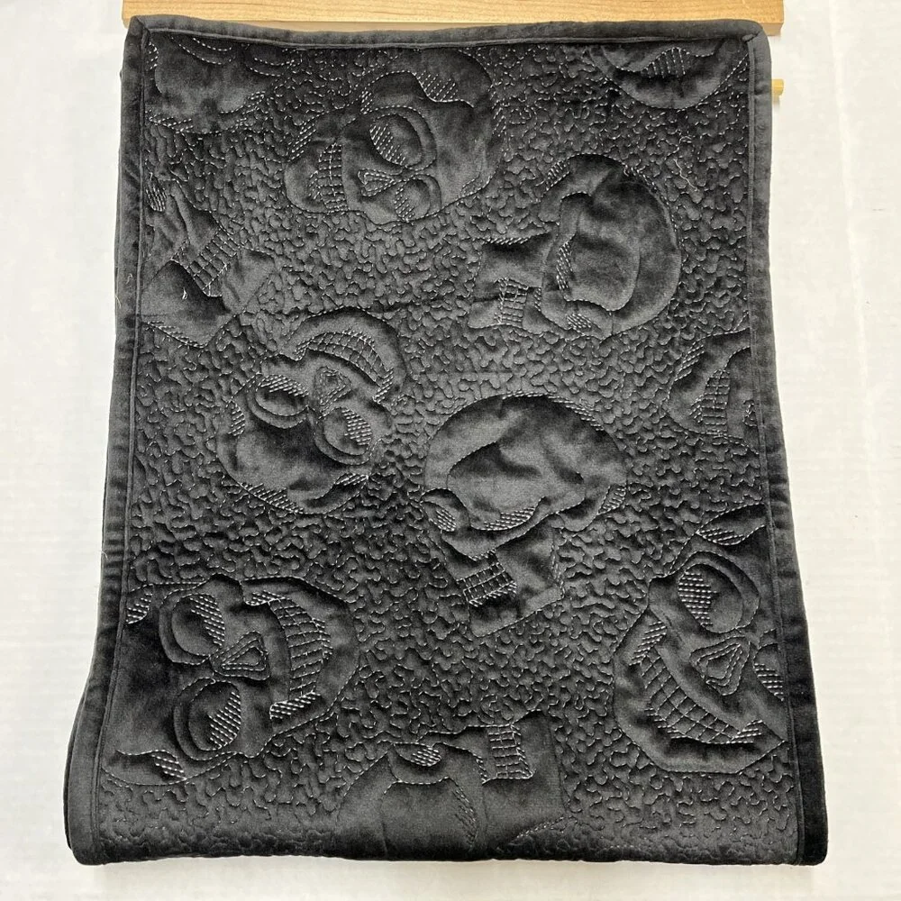 Grammercy Studio Table Runner Black Velvet Quilted Skull‎ Halloween Goth 14x72